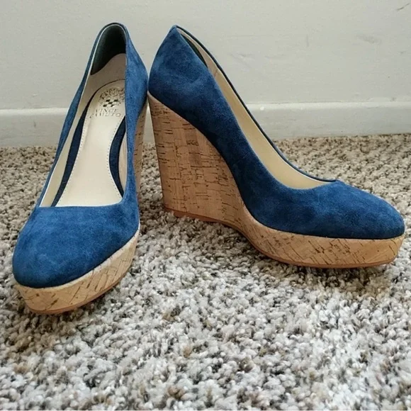 Vince Camuto blue suede cork wedges - Picture 1 of 3